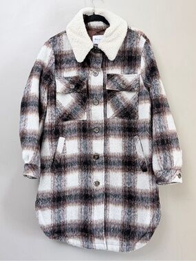 Vince Camuto Cream, Brown & Black Plaid Sherpa-Collar Trench Coat